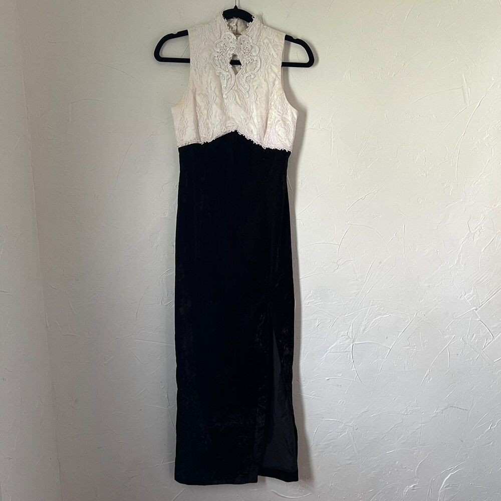 VTG Gunne Sax Jessica McClintock Lace Velvet Maxi Dress Gothic Victorian Sz 7/8
